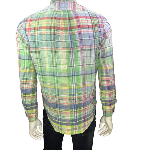 Ralph Lauren Mens Classic Fit Ocean Wash Linen Shirt Green Plaid Size S - Picture 7 of 14